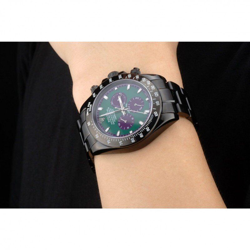 Best Replica Rolex Daytona Black Ion Plated Tachymeter Black Stainless Steel Strap Green Dial 80246