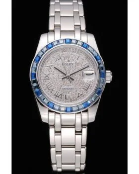 Fake Rolex Datejust Diamond Dial Blue Jewels Bezel Stainless Steel Case And Bracelet 622834