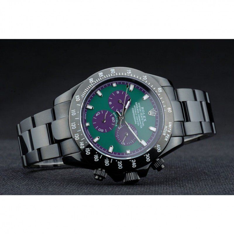 Imitation Rolex Daytona Black Ion Plated Tachymeter Black Stainless Steel Strap Green Dial 80246
