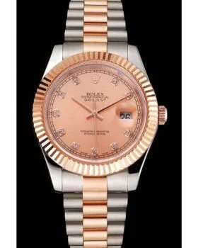 Fake Rolex Datejust Rose Gold Dial And Bezel Stainless Steel Case Two Tone Bracelet