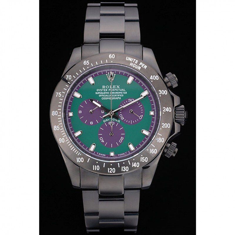 Fake Rolex Daytona Black Ion Plated Tachymeter Black Stainless Steel Strap Green Dial 80246
