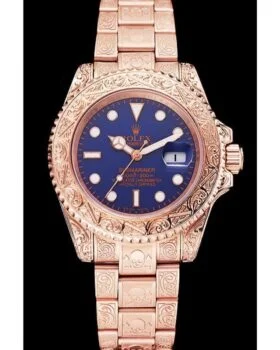 Faux Rolex Submariner Skull Limited Edition Cadran bleu Boîtier et bracelet or rose 1454085