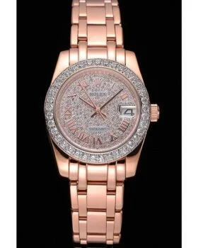 Fake Rolex Datejust Diamond Dial And Bezel Pink Gold Case And Bracelet 622836