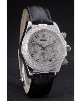 Fake Rolex Daytona Lady Stainless Steel Case Crystal Studded Bezel Crystal Studded Dial