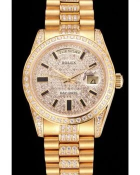 Fake Rolex Day-Date Yellow Gold Diamond Pave