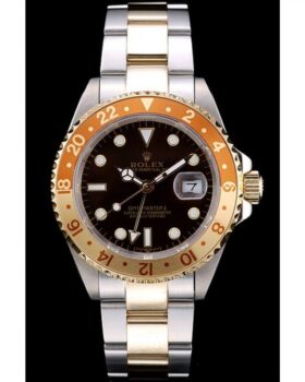 Fake Rolex GMT Master II Gold Colored Ceramic Bezel Brown Dial Watch