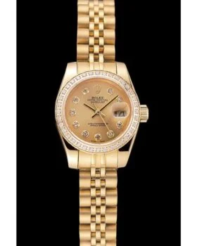Fake Rolex Lady-Datejust Champagne Dial Diamond Bezel Gold Jubilee Bracelet 1454096
