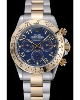 Fake Rolex Cosmograph Daytona Blue Dial Two Tone Stainless Steel Bracelet 1454246