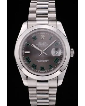 Fake Rolex DateJust Polished Stainless Steel Bezel Grey Dial 42000