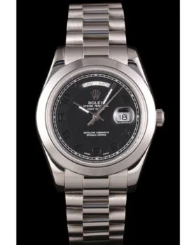 Fake Rolex Day-Date Stainless Steel Bracelet Black Dial 80294