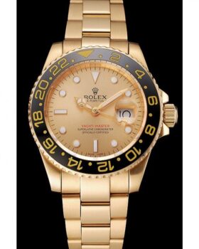 Fake Rolex GMT Master II Gold Dial Black Bezel Gold Case And Bracelet 1453749