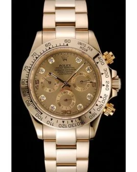 Fake Rolex Cosmograph Daytona Brown Dial Diamond Numerals Gold Case And Bracelet 1454245