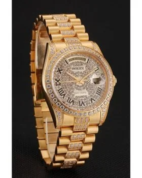 Fake Rolex Day-Date Diamond Pave Dial Gold Diamond Bracelet 1453956