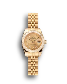 Replica Rolex Lady-Datejust Champagne Dial Diamond Bezel Gold Jubilee Bracelet 1454096