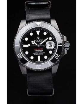Fake Rolex Submariner Pro-Hunter Black Fabric Strap Black Dial