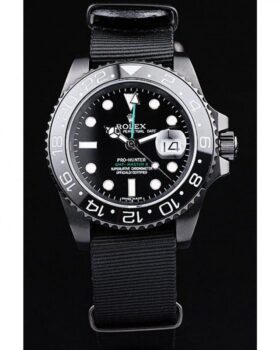 Fake Rolex GMT Master II Pro-Hunter Black Fabric Strap Black Dial