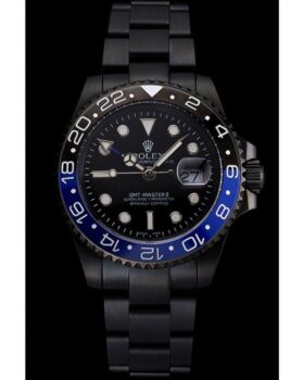 Fake Rolex GMT Master II Black Dial Blue And Black Bezel Black PVD Case And Bracelet PR18239