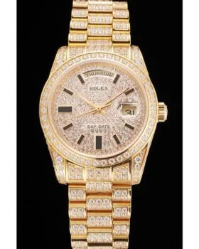 Fake Rolex Day-Date Yellow Gold Full Diamond Pave