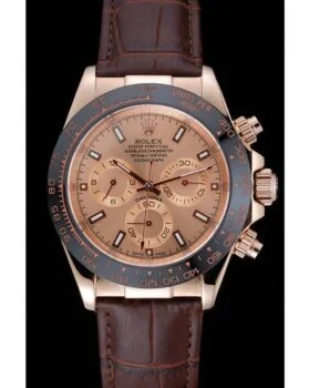 Fake Rolex Cosmograph Daytona Brown Dial Rose Gold Case Brown Leather Bracelet 1454243