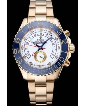 Fake Rolex Yacht-Master II White Dial Blue Bezel Gold Bracelet 622271