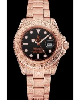 Fake Rolex Submariner Skull Limited Edition Black Dial Rose Gold Case And Bracelet 1454086