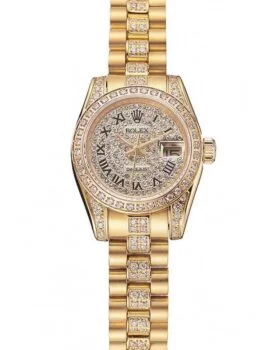 Fake Rolex DayJust Diamond Pave Dial Gold Diamond Bracelet 1453955