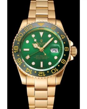 Fake Rolex GMT Master II Green Dial And Bezel Gold Case And Bracelet 1453750