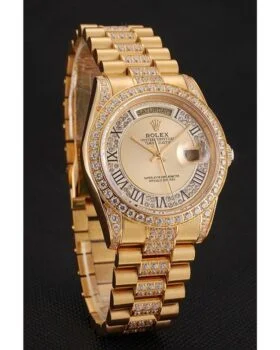 Fake Rolex Day-Date Diamond Pave Gold Dial Gold Diamond Bracelet 1453954