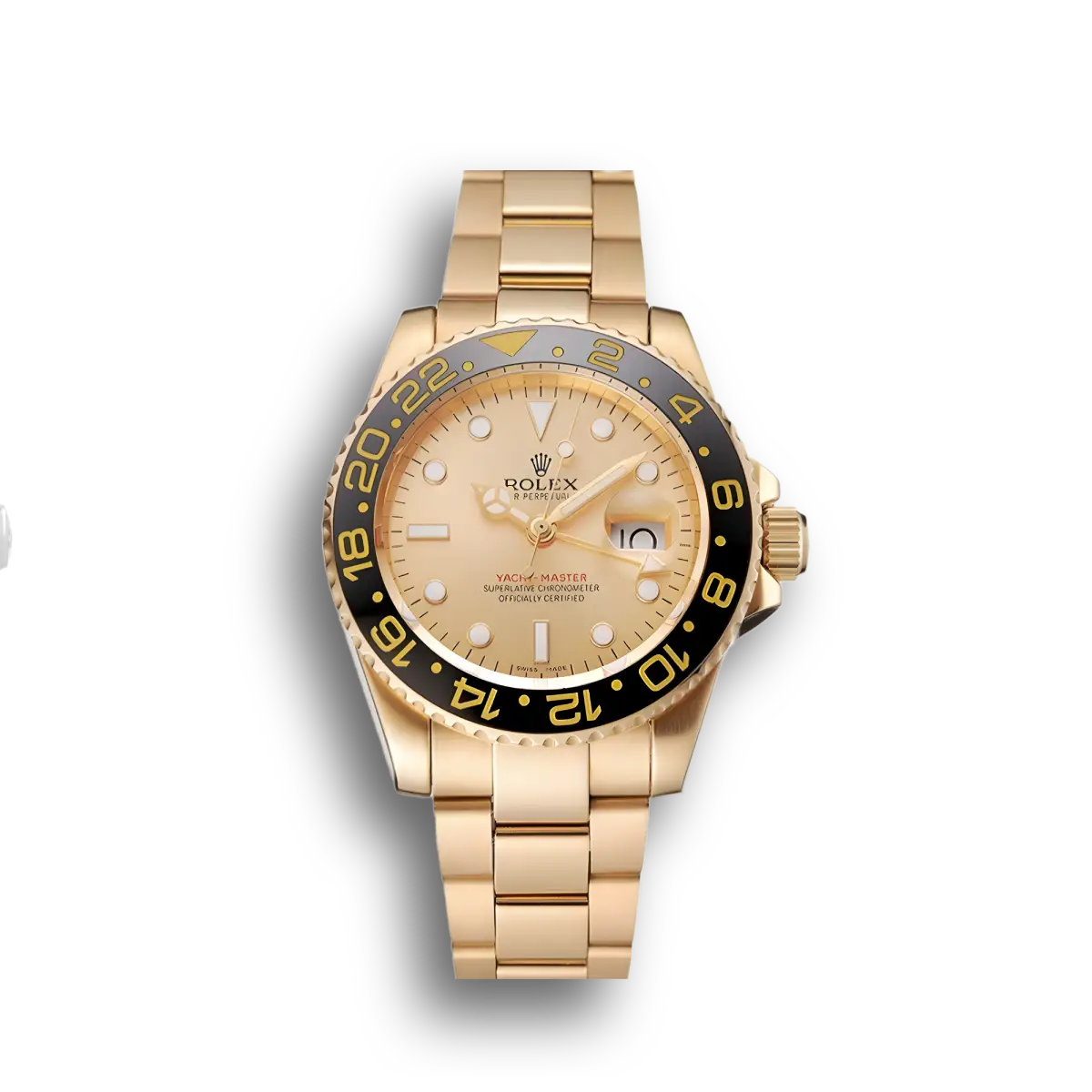 Replica Rolex Yacht-Master Black Dial Green Bezel Rose Gold Case Green Leather Bracelet 1453862