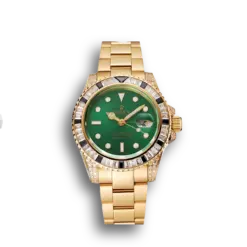 Super Clone Rolex GMT Master II Green Dial Stone Set Bezel Gold Case And Bracelet 1453748