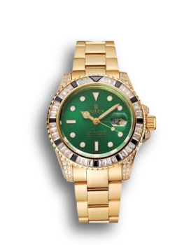 Replica Rolex GMT Master II Green Dial Stone Set Bezel Gold Case And Bracelet 1453748