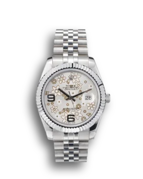 Replica Rolex DateJust Stainless Steel Ribbed Bezel Flower Silver Dial 42001