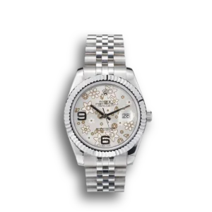 Super Clone Rolex DateJust Stainless Steel Ribbed Bezel Flower Silver Dial 42001