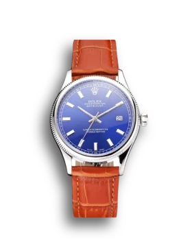 Replica Rolex Datejust Blue Dial Stainless Steel Case Light Brown Leather Strap