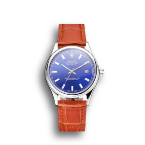 Rolex Datejust Blue Dial Stainless Steel Case Light Brown Leather Strap