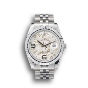 Rolex DateJust Stainless Steel Ribbed Bezel Flower Silver Dial 41983