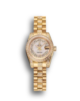 Replica Rolex DayJust Diamond Pave White Dial Gold Diamond Bracelet 1453957
