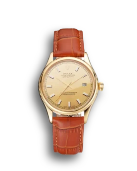 Replica Rolex Datejust Gold Dial Gold Case Light Brown Leather Strap