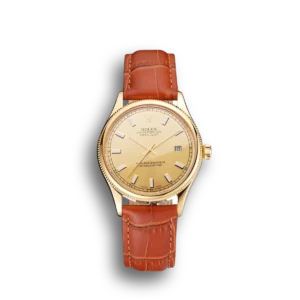 Rolex Datejust Gold Dial Gold Case Light Brown Leather Strap