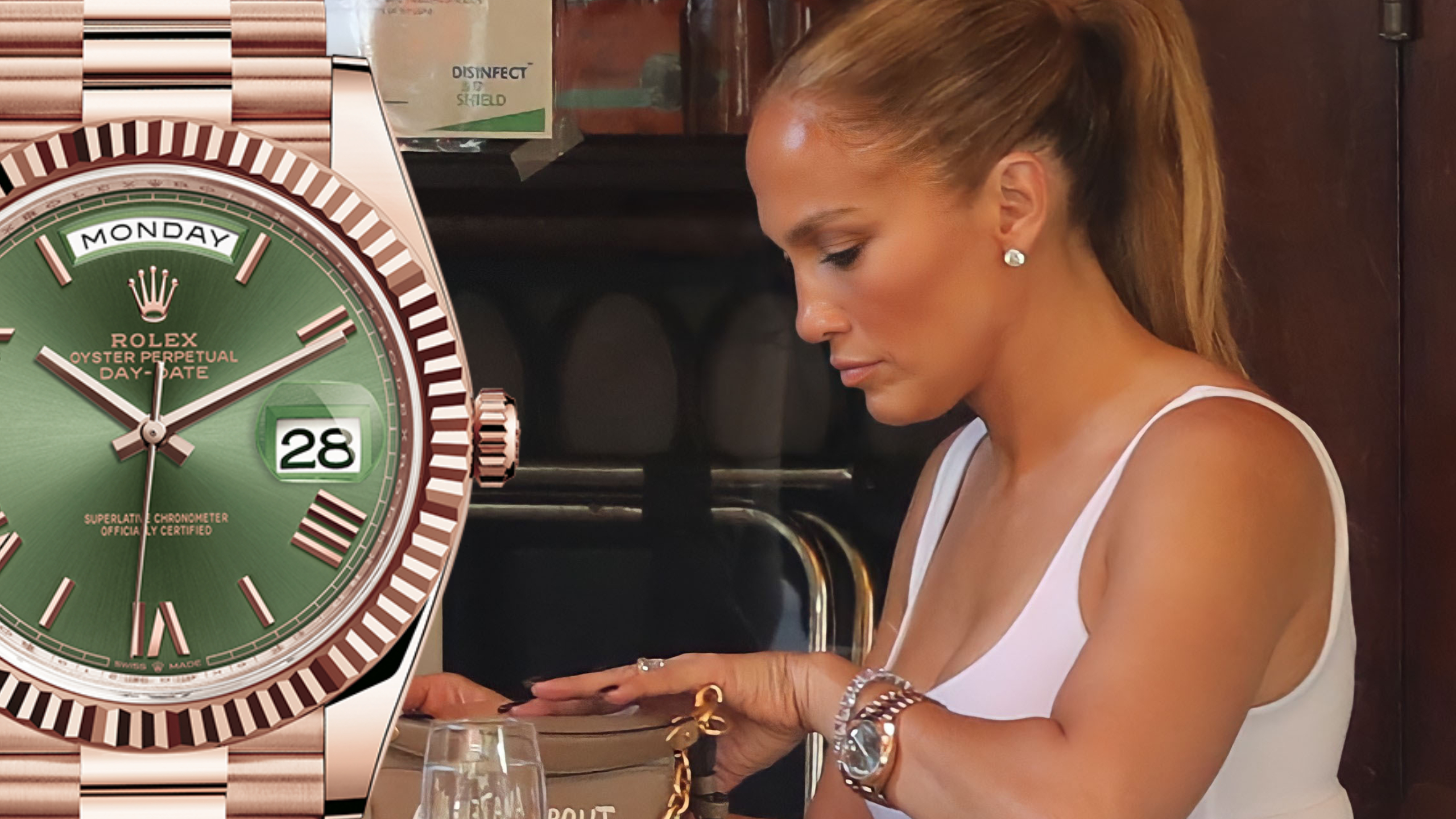 Jeniffer Lopez wearing a Rolex Day-Date