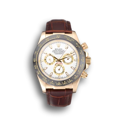 Rolex Cosmograph Daytona Gold Case White Dial Brown Leather Bracelet  622633
