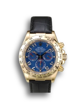 Replica Rolex Daytona Gold Case Blue Dial Black Leather Strap