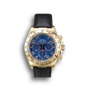 Super Clone Rolex Daytona Gold Case Blue Dial Black Leather Strap