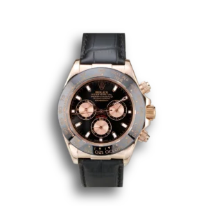 Super Clone Rolex Daytona Rose Gold Case Black Dial Black Leather Strap