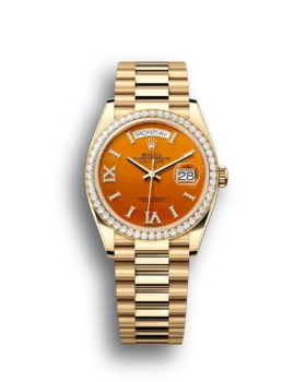 Replica Rolex Day-Date: 36 mm, Yellow gold, with a carnelian, Diamond-set dial, Diamond-set bezel and a President bracelet, m128348rbr-0049