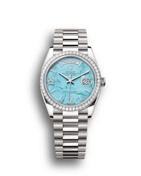 Replica Rolex Day-Date: 36 mm, Turquoise, Diamond-set dial, Diamond-set bezel and a President bracelet, m128349rbr-0031