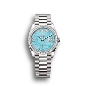 Super Clone Rolex Day-Date: 36 mm, Turquoise, Diamond-set dial, Diamond-set bezel and a President bracelet, m128349rbr-0031