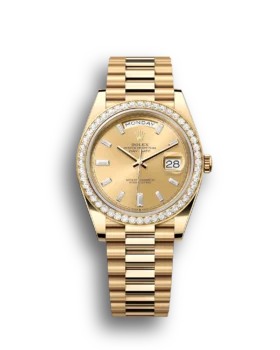 Replica Rolex Day-Date: 36 mm, Yellow gold, with a champagne colour, Diamond-set dial, Diamond-set bezel and a President bracelet, m228348rbr-0002