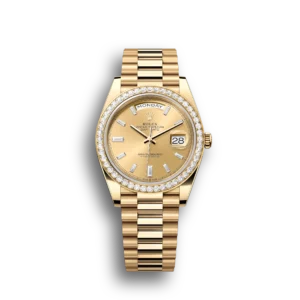 Super Clone Rolex Day-Date: 36 mm, Yellow gold, with a champagne colour, Diamond-set dial, Diamond-set bezel and a President bracelet, m228348rbr-0002