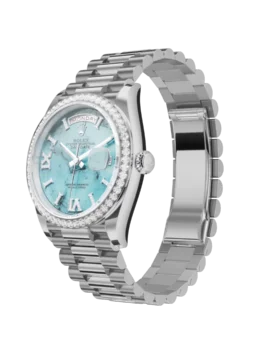 Fake Rolex Day-Date: 36 mm, Turquoise, Diamond-set dial, Diamond-set bezel and a President bracelet, m128349rbr-0031